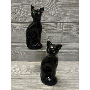 Vintage Mid Century MCM Ceramic Black Cat Figurines Set of Two 7”  READ
